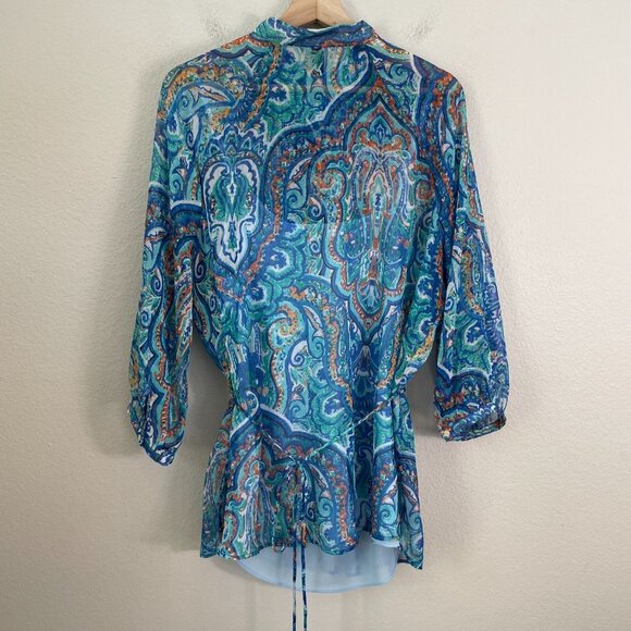 Ralph Lauren Womens Plus 1X Paisley Button Front Tunic Top Blouse Lined Shirt - Picture 8 of 10